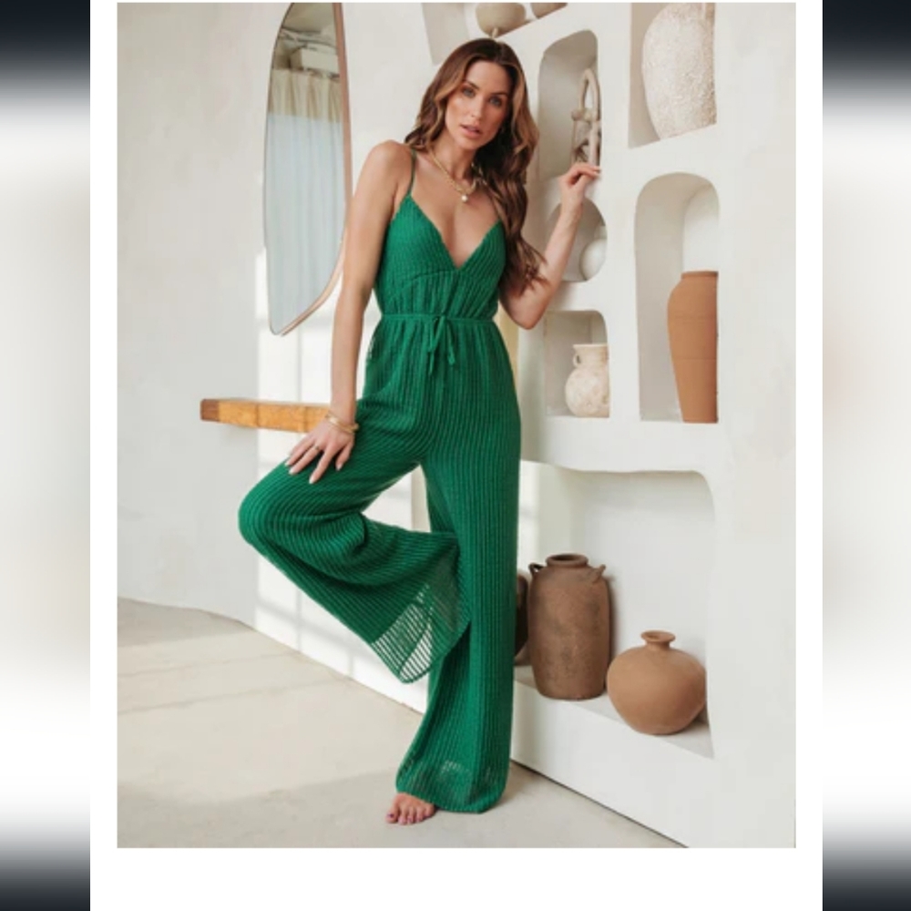 Vici MauiCrochet Wide LegJumpsuit Green